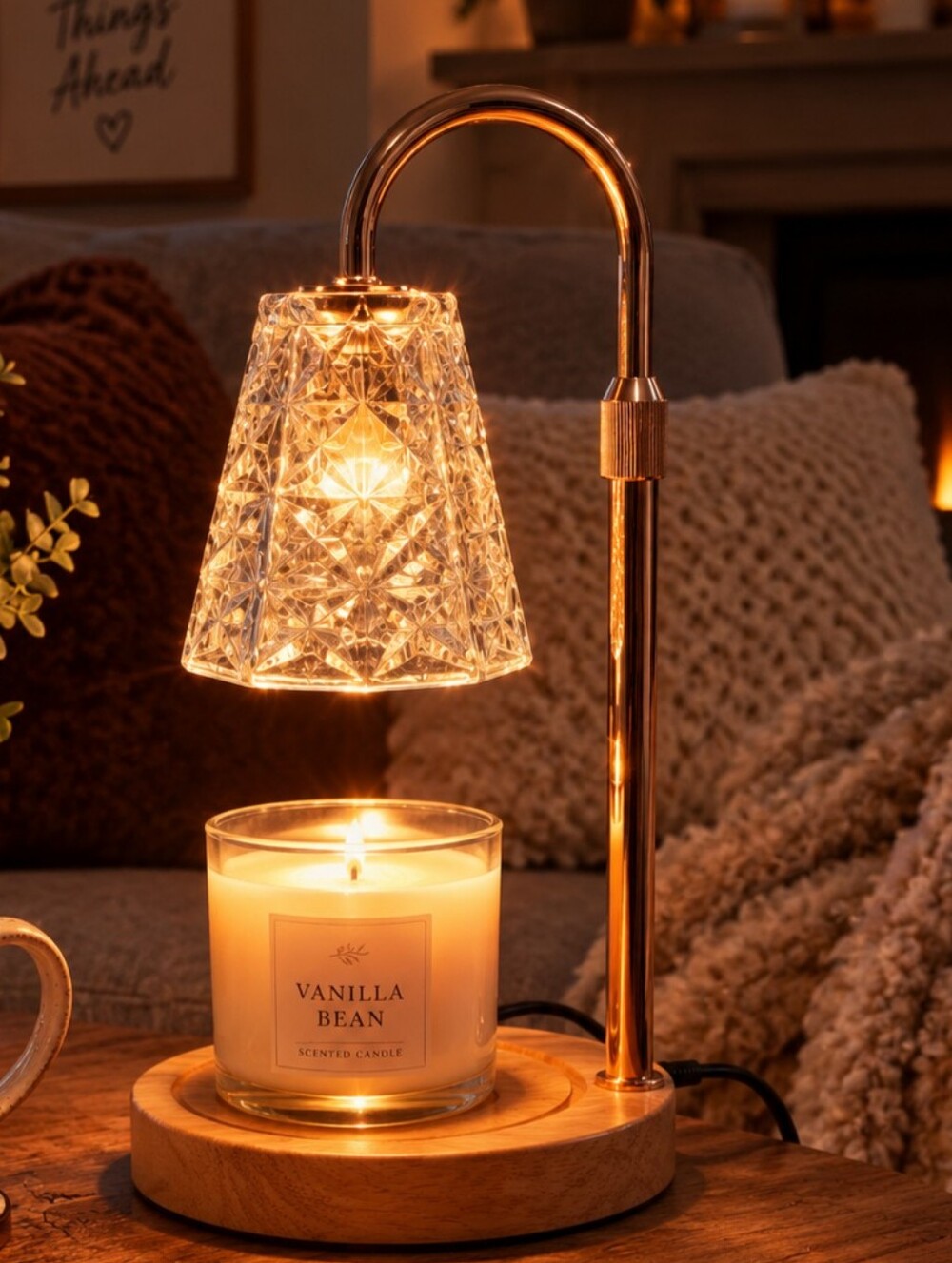 Crystal Glass and Gold Metal Candle Warmer Lamp